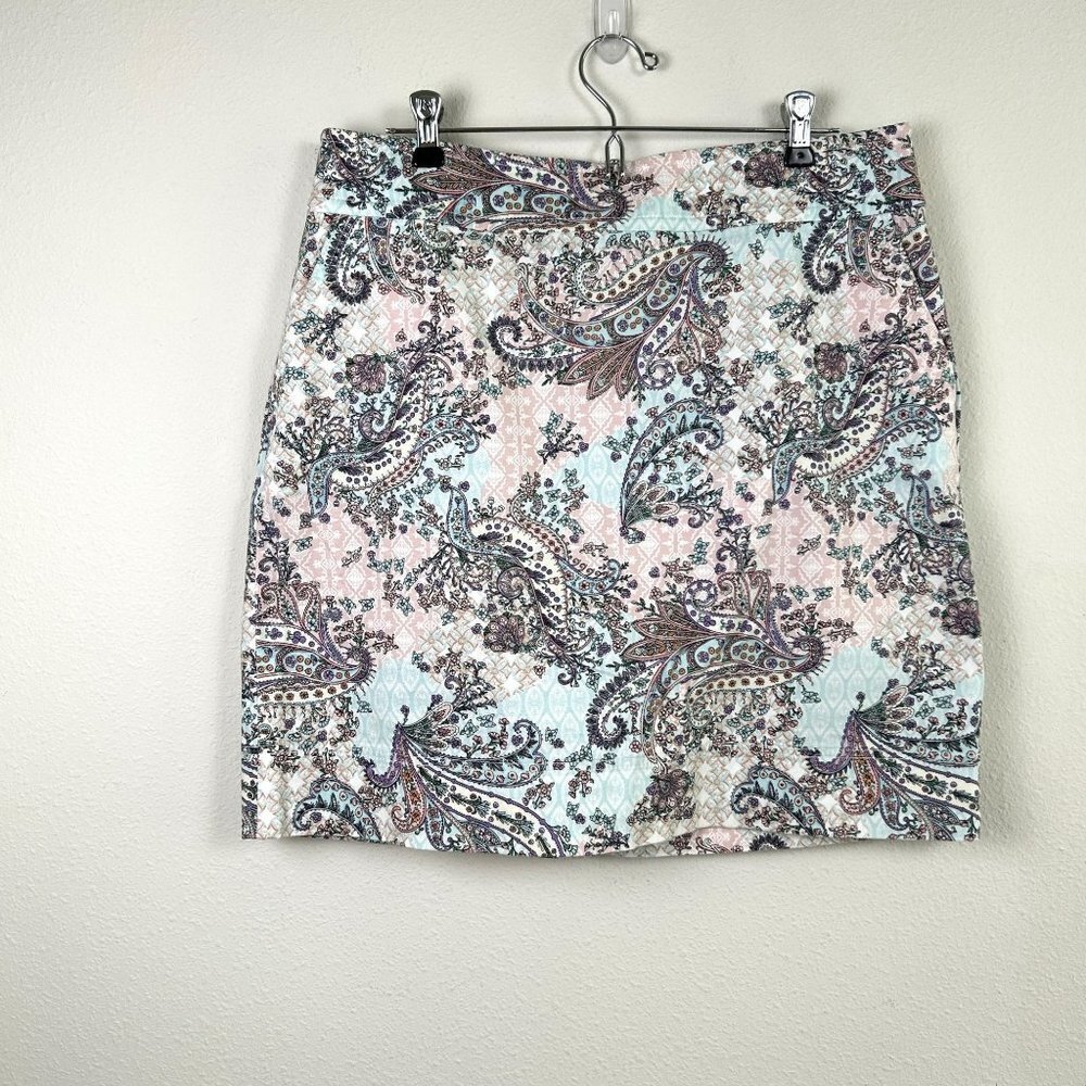 Talbots Mini Skirt Womens Petite 14 14P Pastel Paisley Cotton Stretch Pockets‎